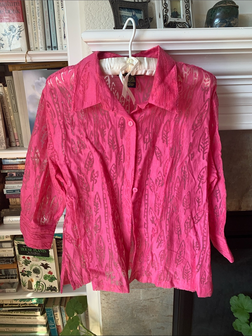 Mirasol Linen Rayon Hot Pink Sheer Button-Down Blouse - Picture 1 of 9